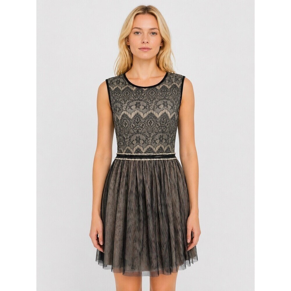 Weston Wear Anthropologie Dulcie Dress Lace Tulle Black Vintage Small fit flare